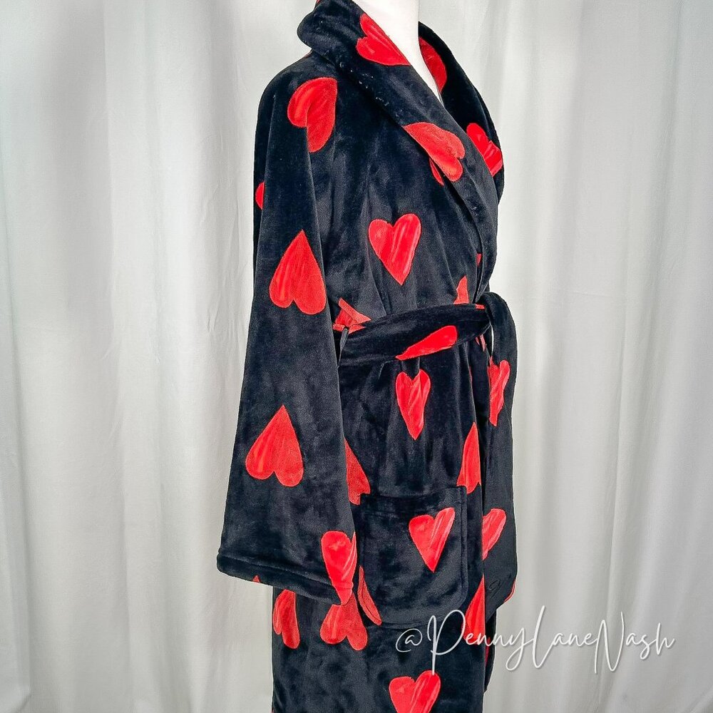 NWT Victoria's Secret Red & Black Hearts Cozy Short Robe - Picture 8 of 13